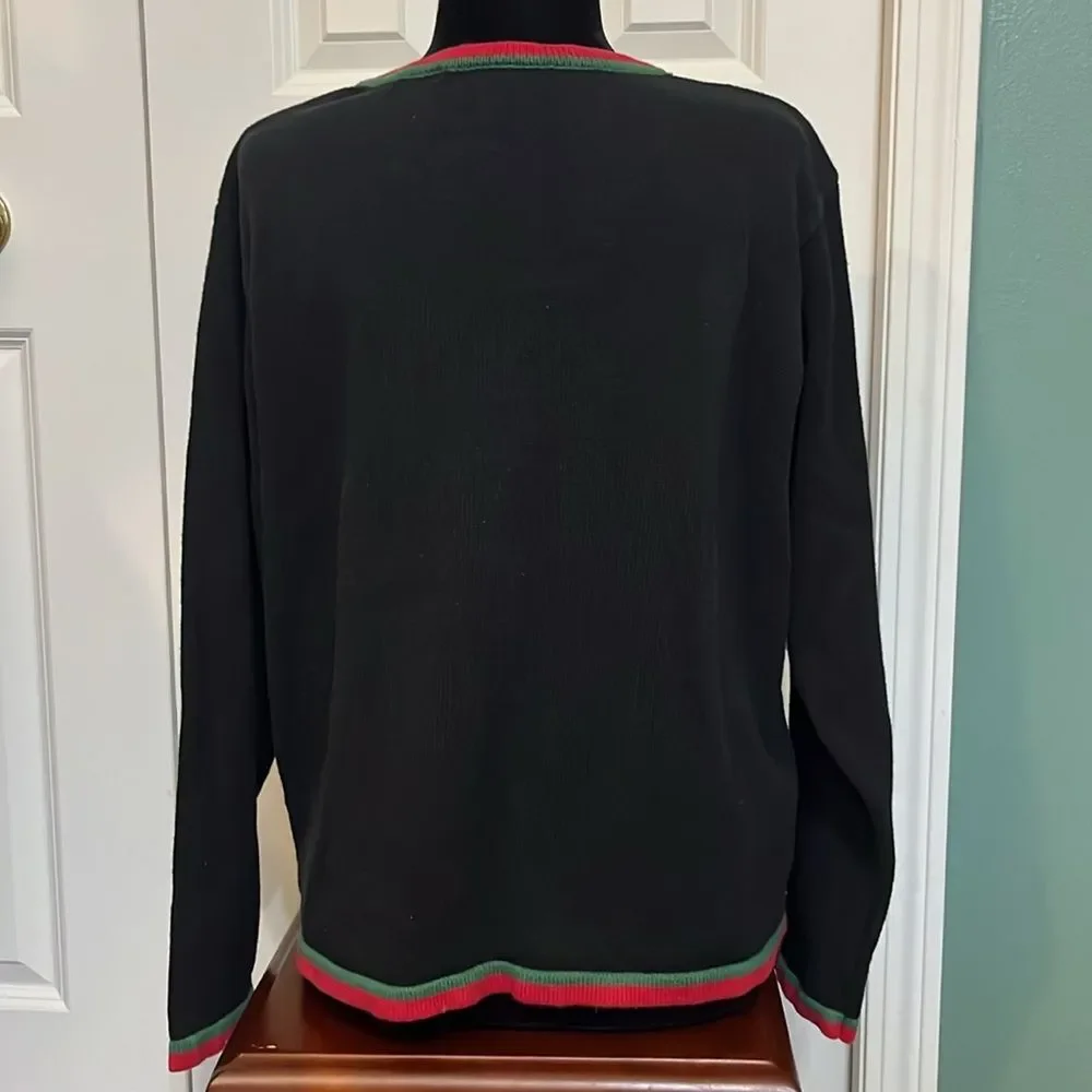Basic Editions Vintage Hand Stitched Embroidered Cardigan Holiday Sweater L